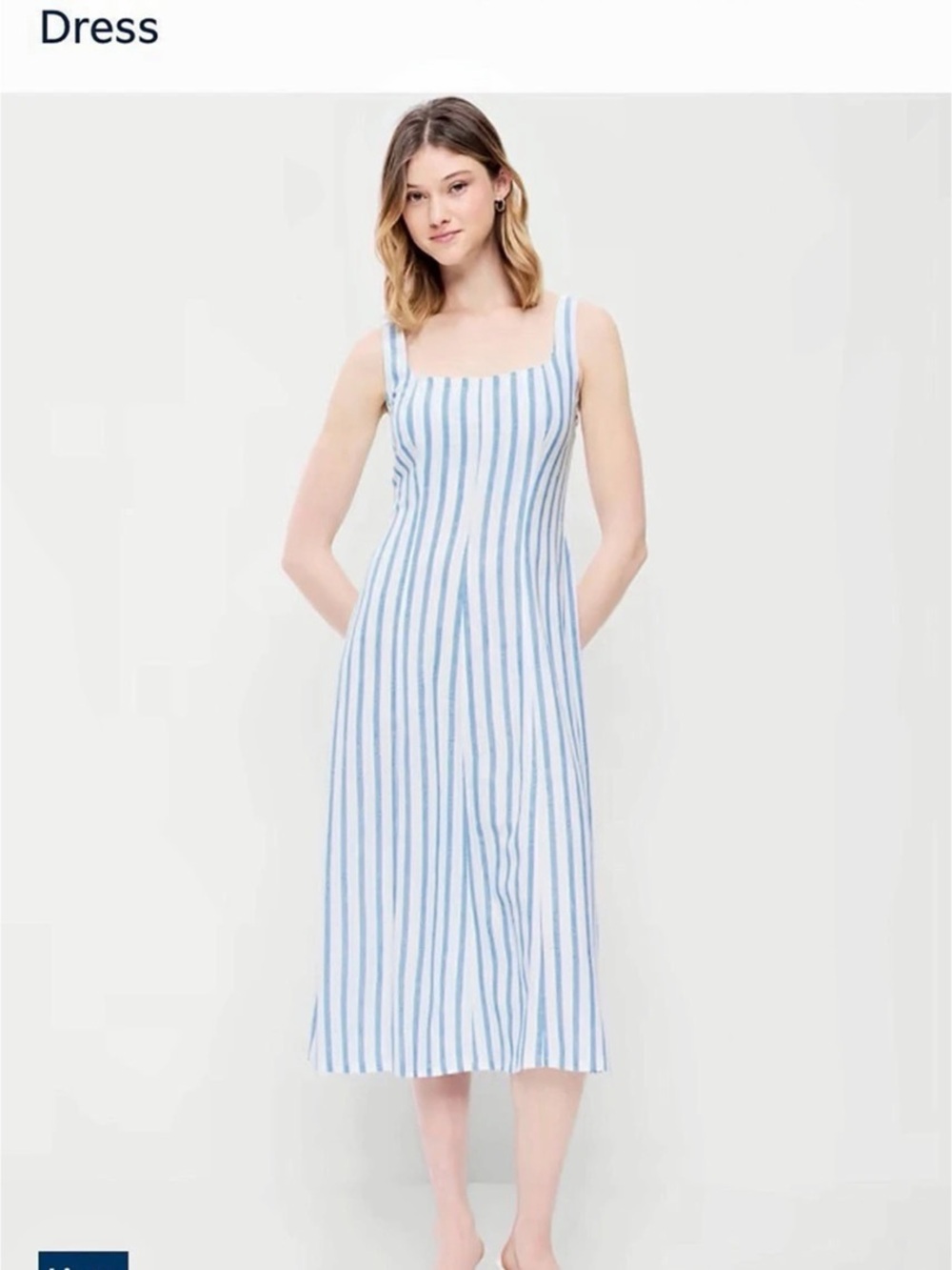 Old Navy Fit & Flare Striped Linen-Blend Midi Dress. NWT